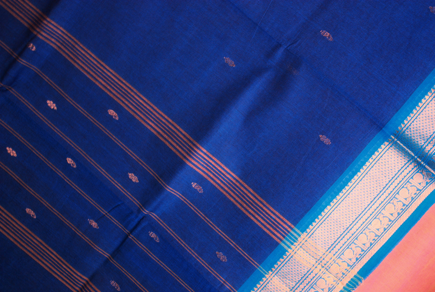 Chettinad Handloom Saree - Blue w/ Turquoise Blue