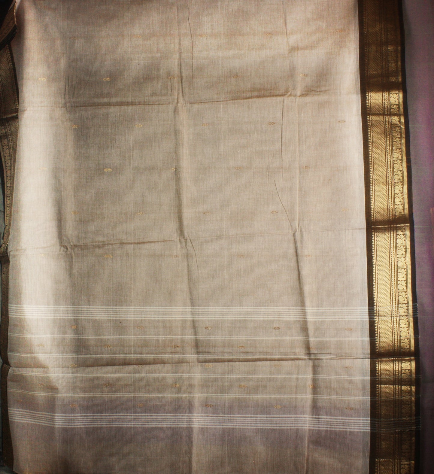 Chettinad Handloom Saree - Beige w/ Dark brown