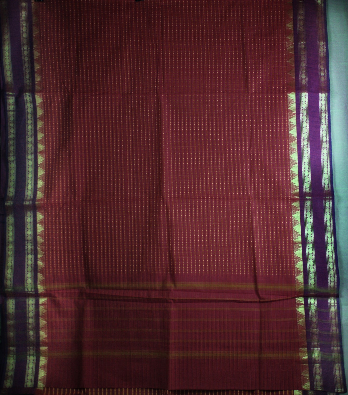 Chettinad Handloom Saree - Red w/ Purple Lakshadeepam