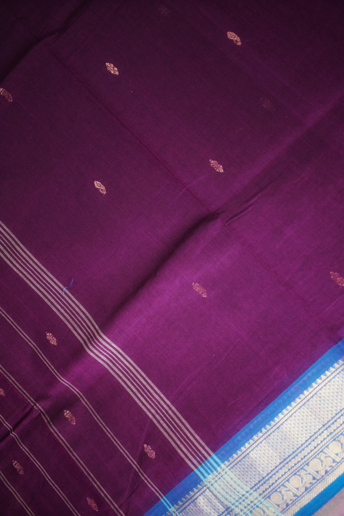 Chettinad Handloom Saree - Burgundy w/ Blue