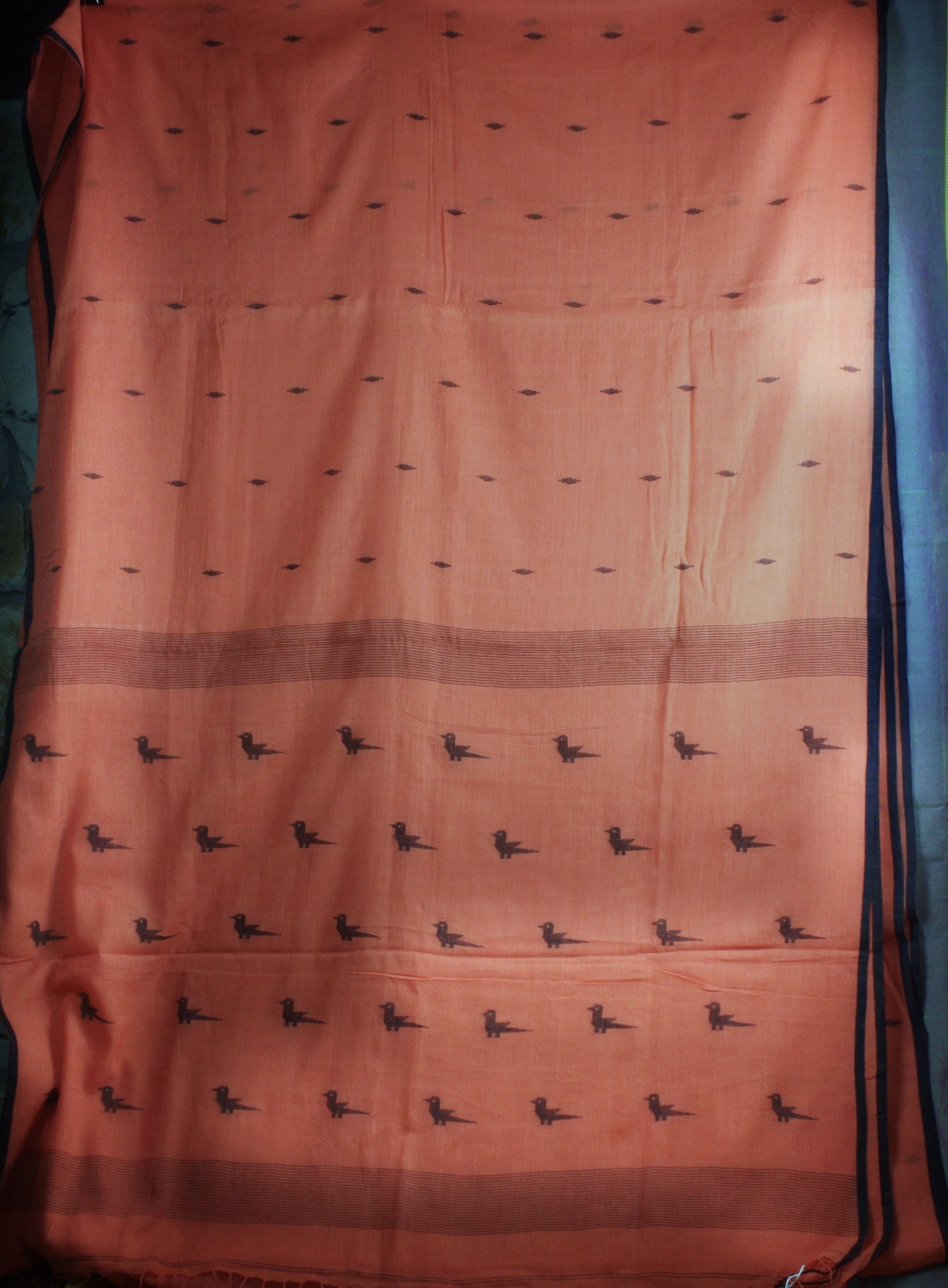 Muslin Jamdani Handloom Saree - Orange