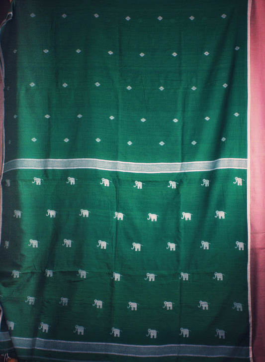 Muslin Jamdani Handloom Saree - Green