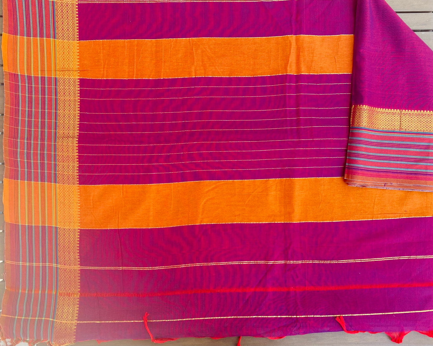 Narayanpet Handloom Saree - Magenta w/zari stripes