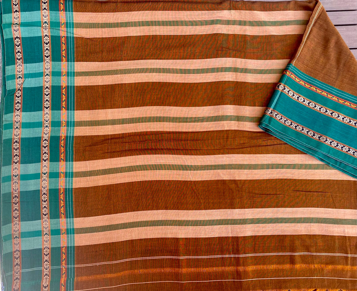 Narayanpet Handloom Saree - Honey color w/ Green