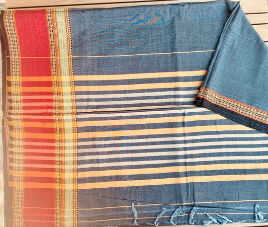 Narayanpet Handloom Saree - Dark Gray w/ Red